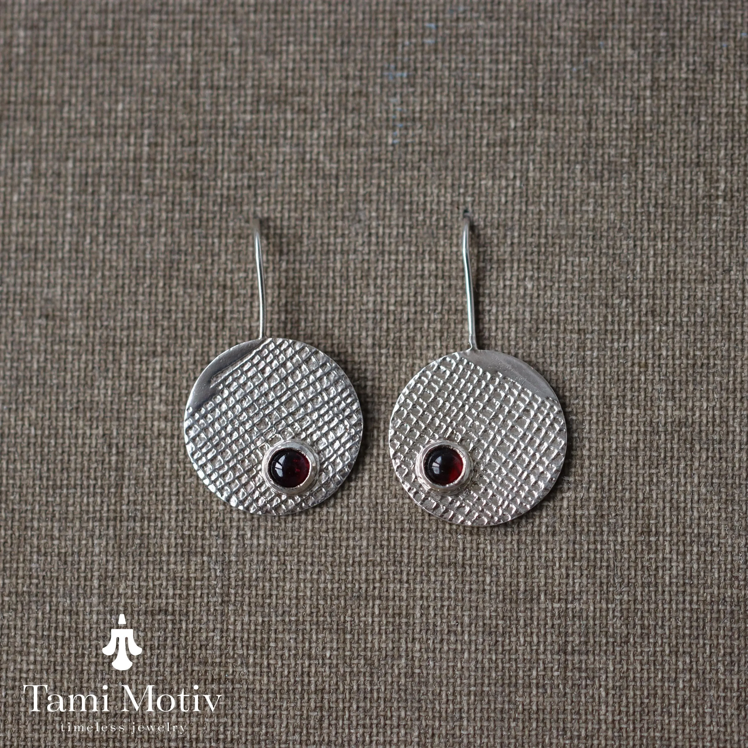 Handmade Silver Garnet Dangle Earrings