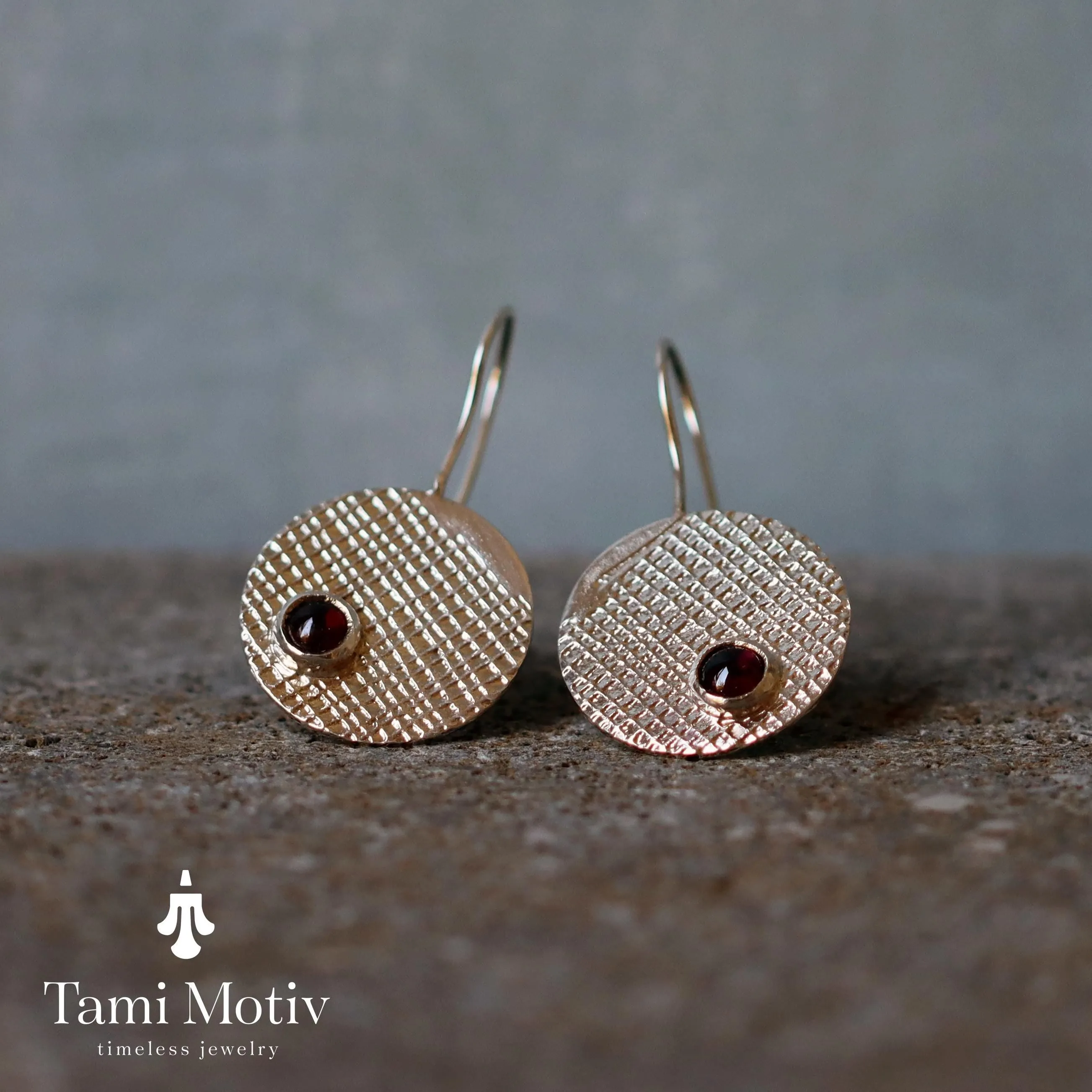 Handmade Silver Garnet Dangle Earrings