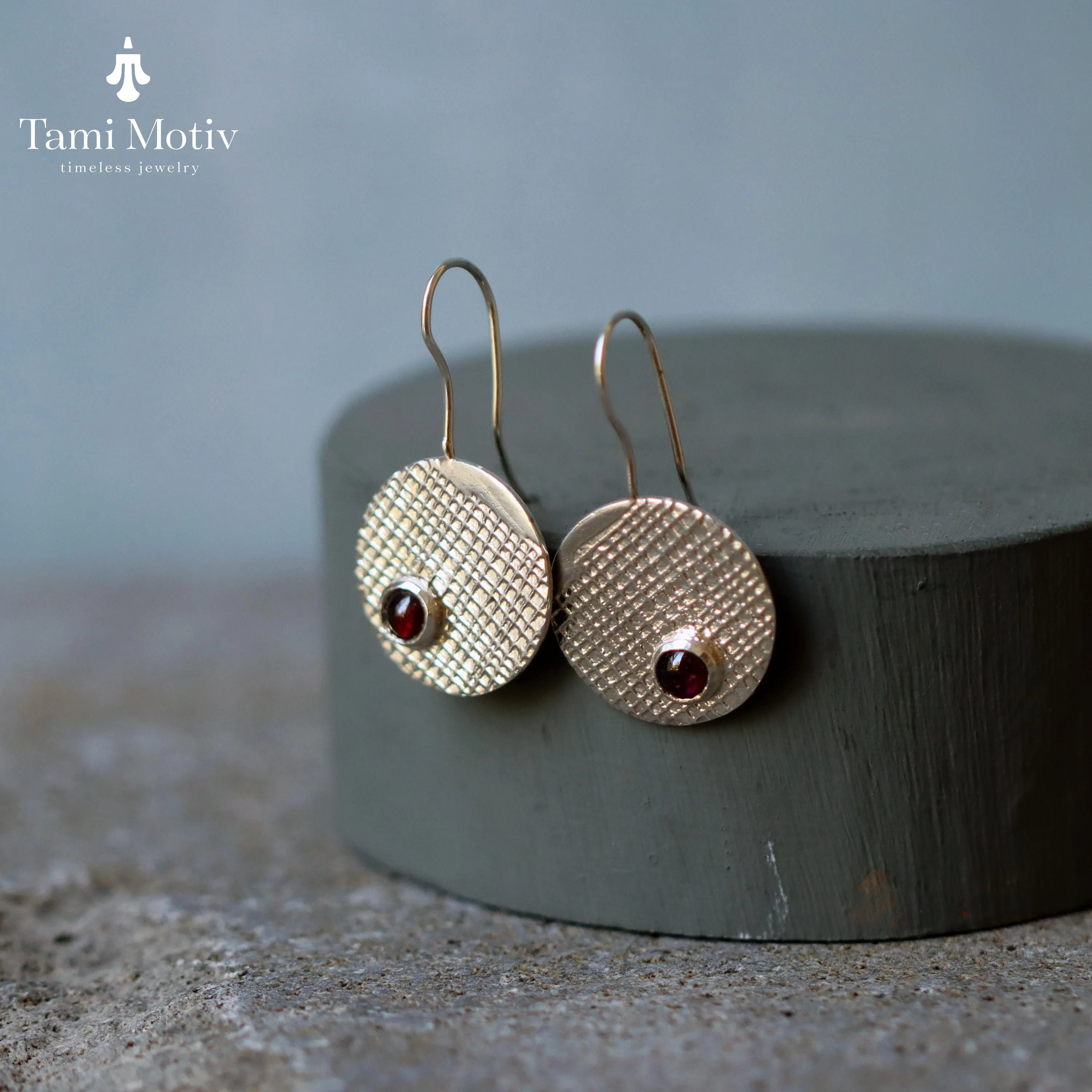 Handmade Silver Garnet Dangle Earrings