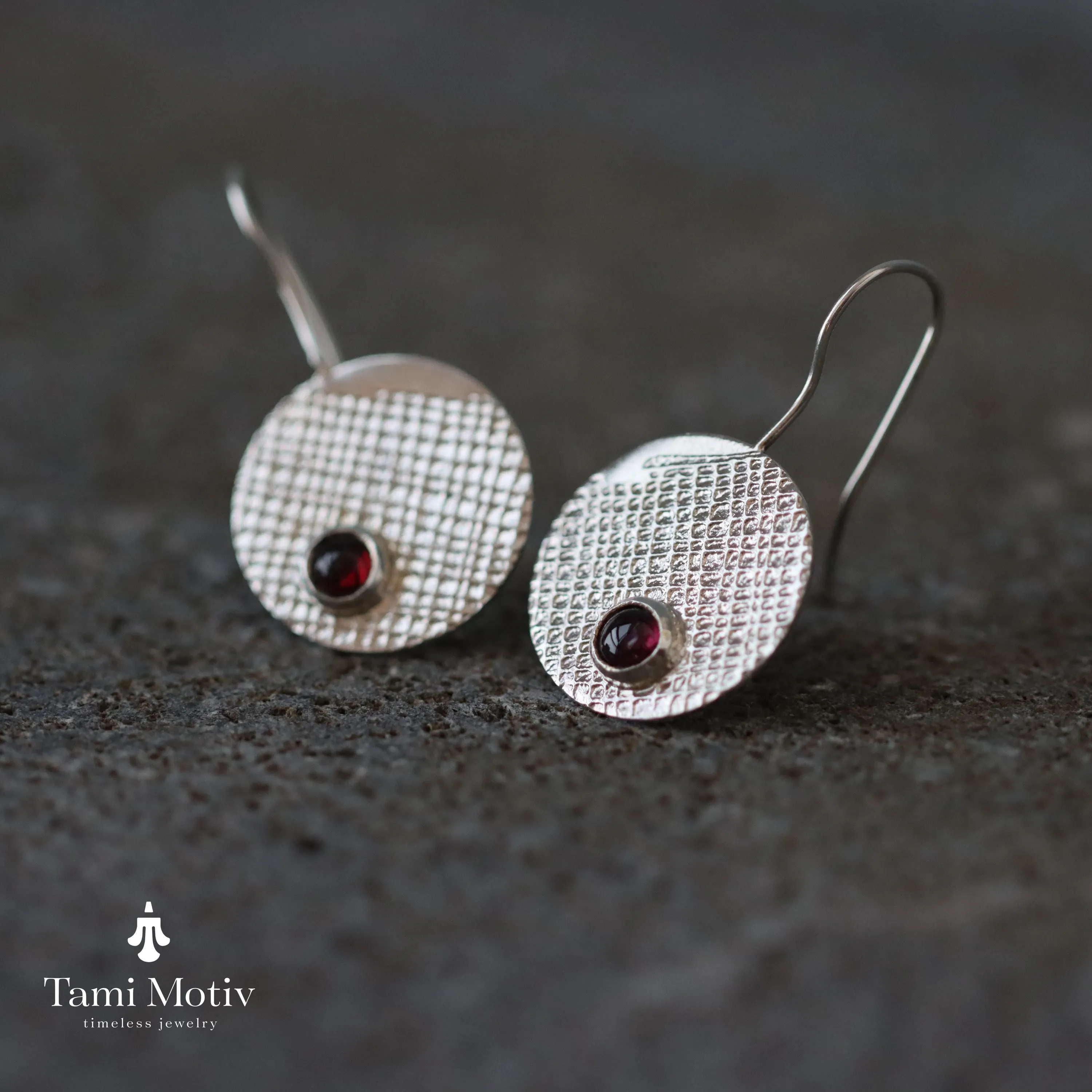Handmade Silver Garnet Dangle Earrings