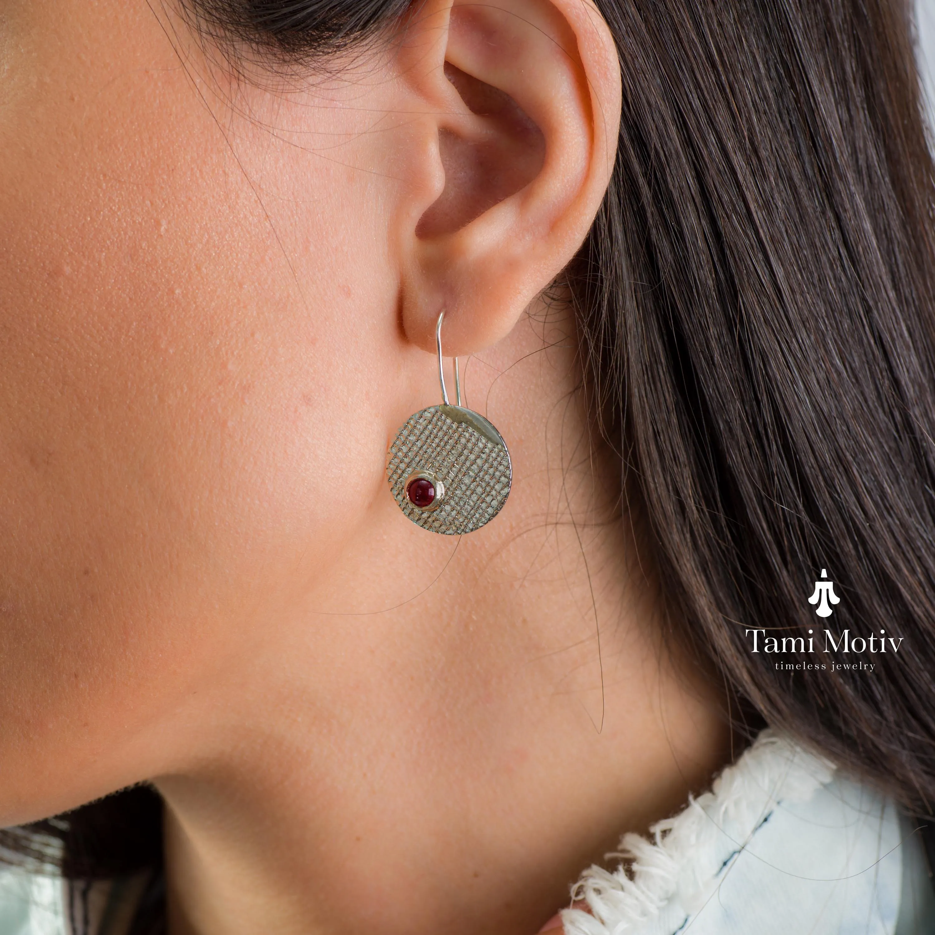 Handmade Silver Garnet Dangle Earrings