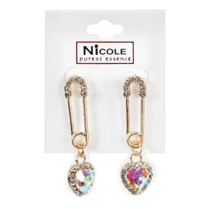 Heart Safety Pin Dangle Earrings Gold