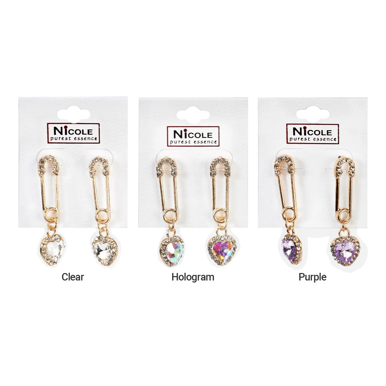 Heart Safety Pin Dangle Earrings Gold