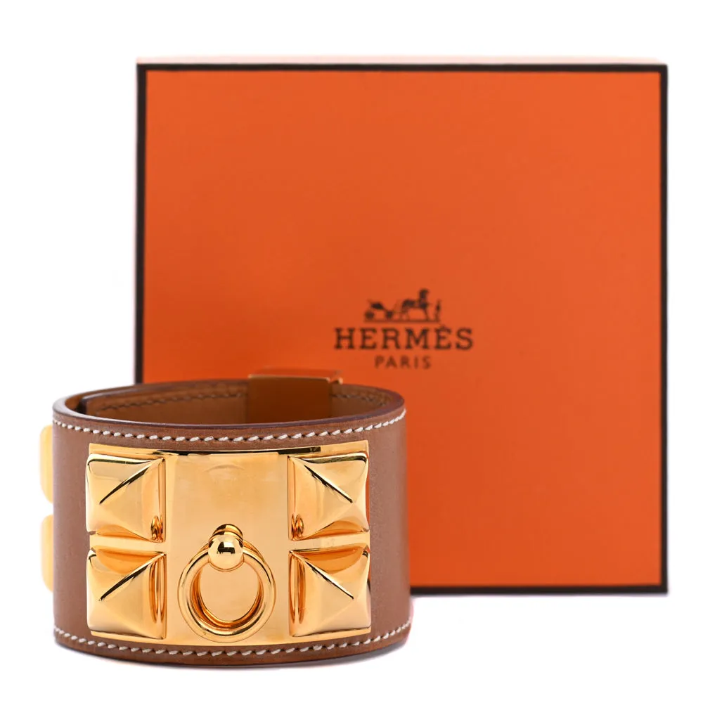 Hermes Gold Swift Leather Gold Plated Collier de Chien Bracelet