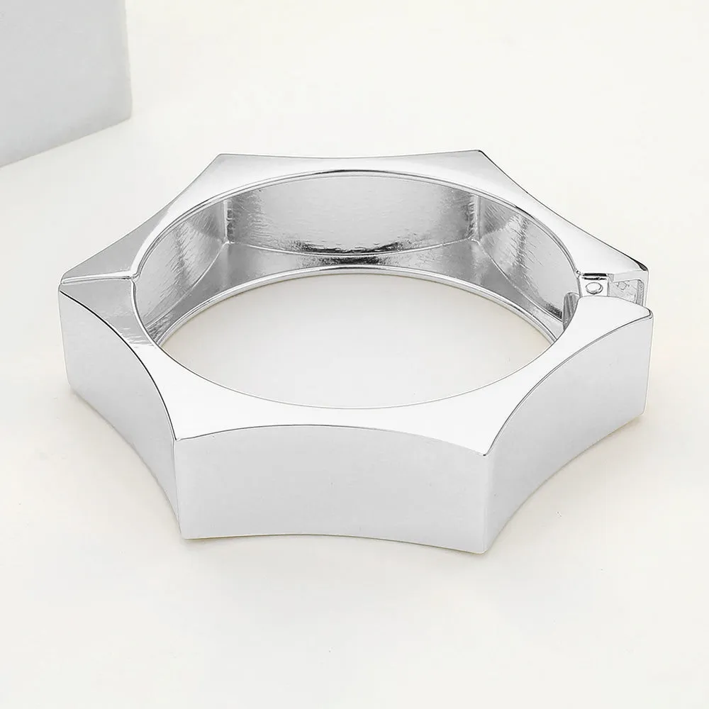 Hexagon Hinged Metal Bangle - Silver