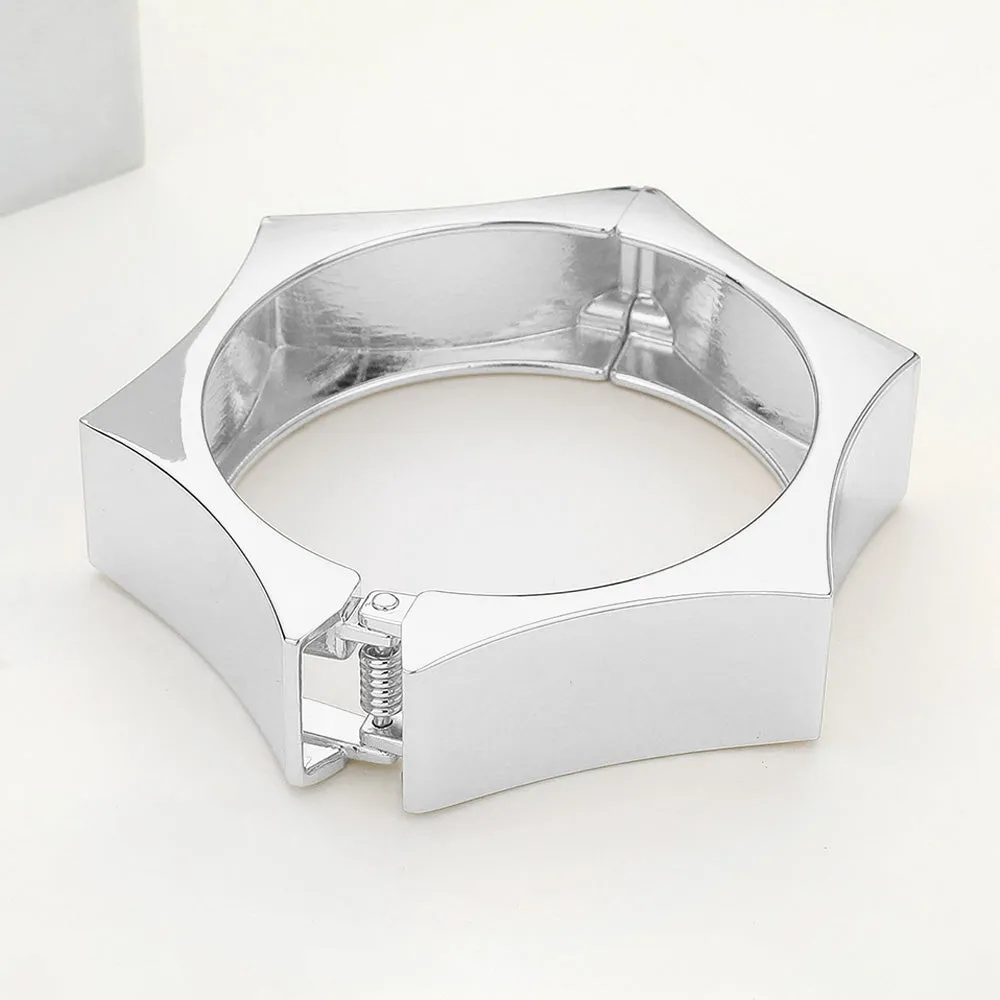Hexagon Hinged Metal Bangle - Silver
