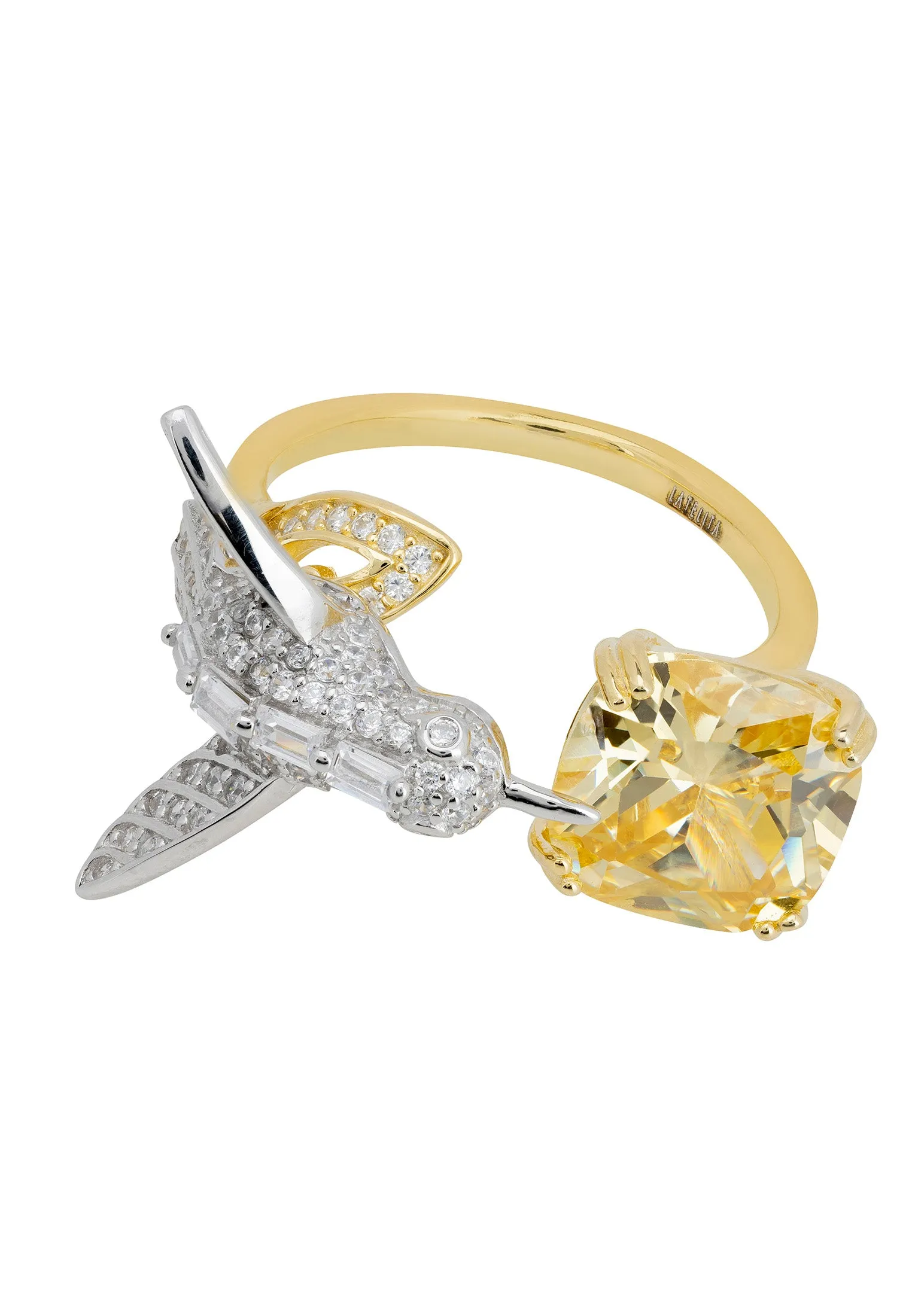 Hummingbird Yellow Topaz Cocktail Ring Gold