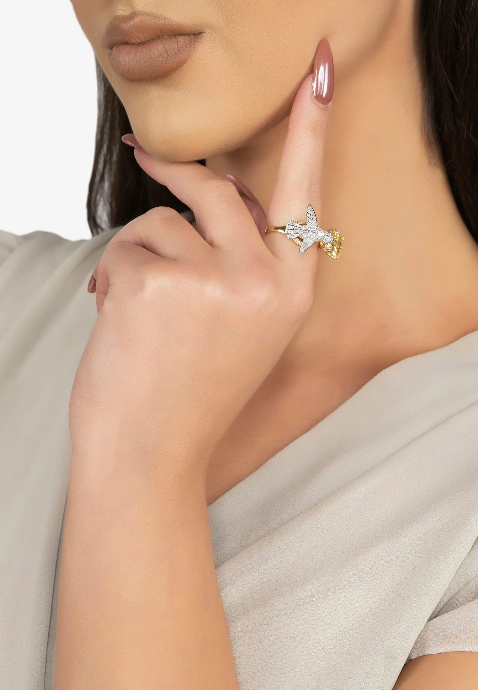 Hummingbird Yellow Topaz Cocktail Ring Gold