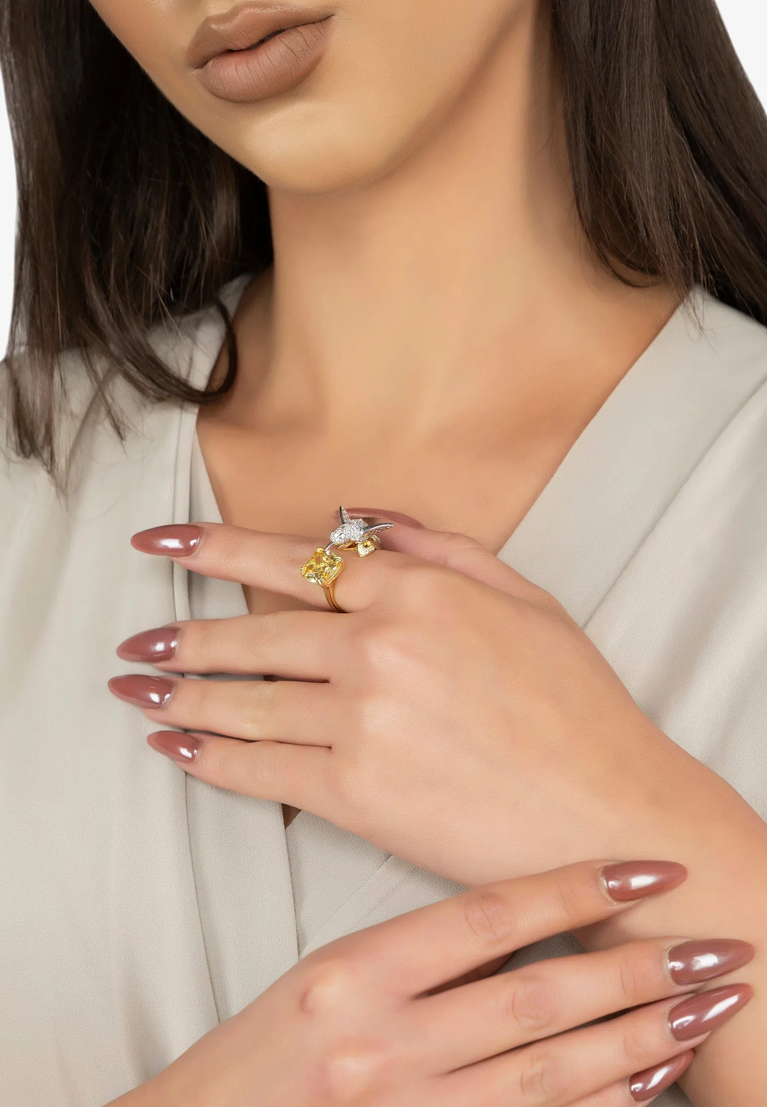 Hummingbird Yellow Topaz Cocktail Ring Gold