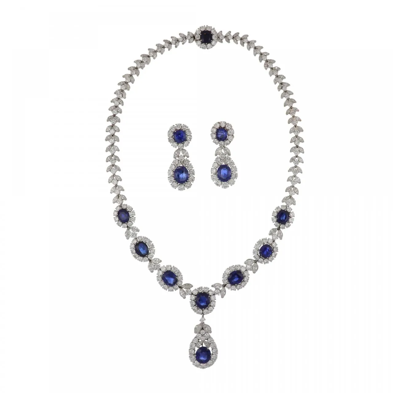 Important Mid-Century Petochi Platinum Sapphire and Diamond Demi-Parure