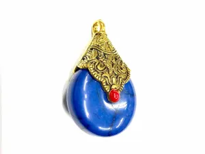 Ink Blue Circular Stone Pendant with Designer Golden Cap (42x27 mm)