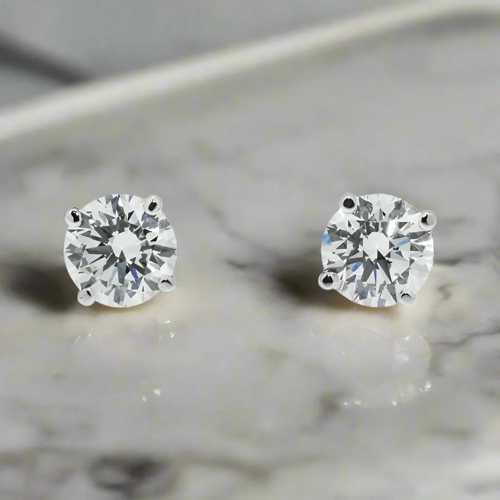 Landry 2 Carats Solitaire Lab Grown Round Diamond Stud Earrings in 14K White Gold IGI