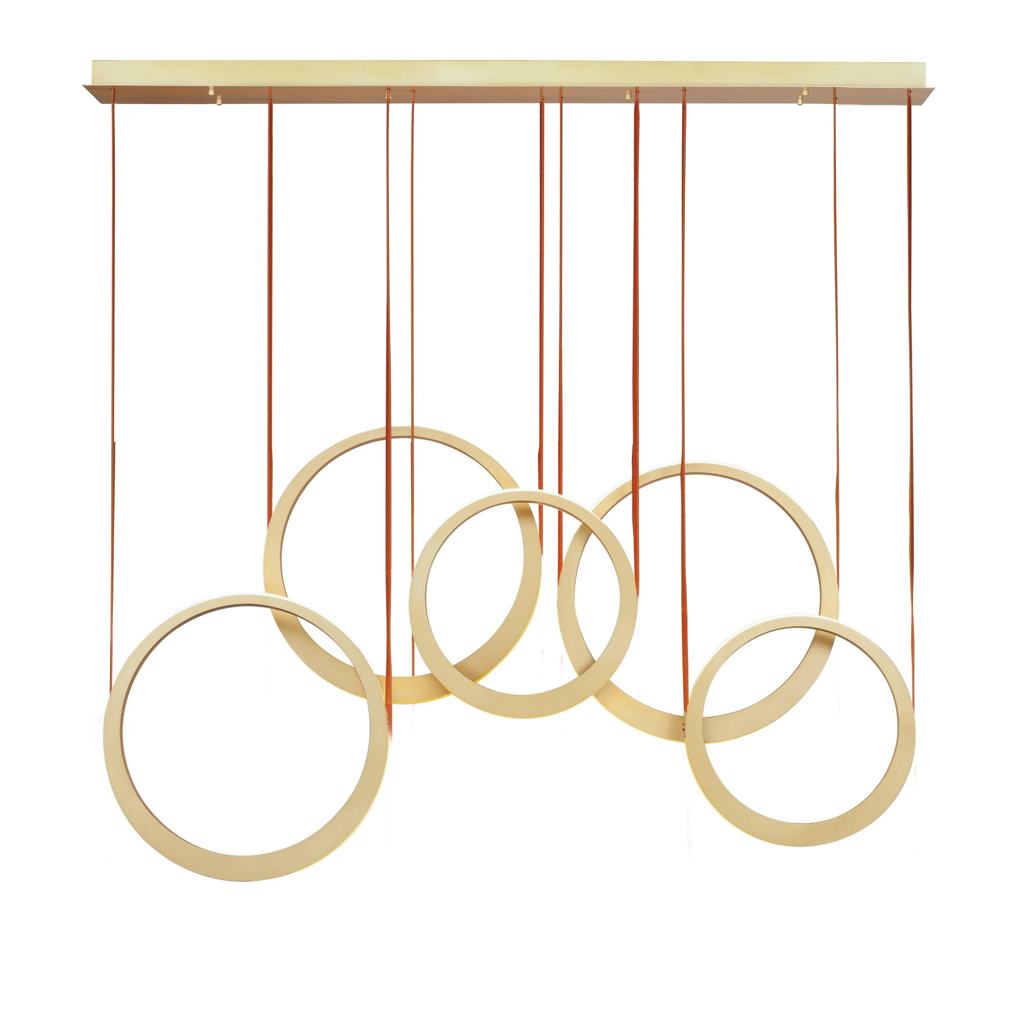 LED Antique Brass Leather Strap 5 Rings Pendant