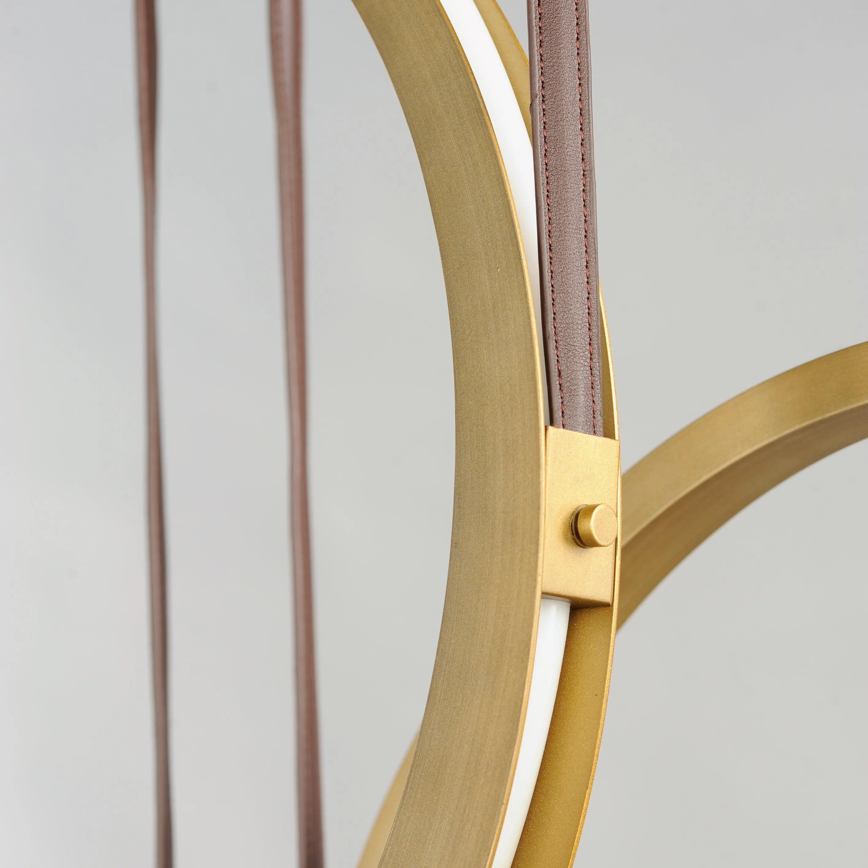 LED Antique Brass Leather Strap 5 Rings Pendant