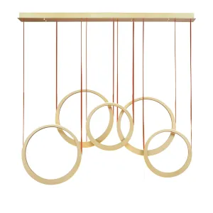 LED Antique Brass Leather Strap 5 Rings Pendant
