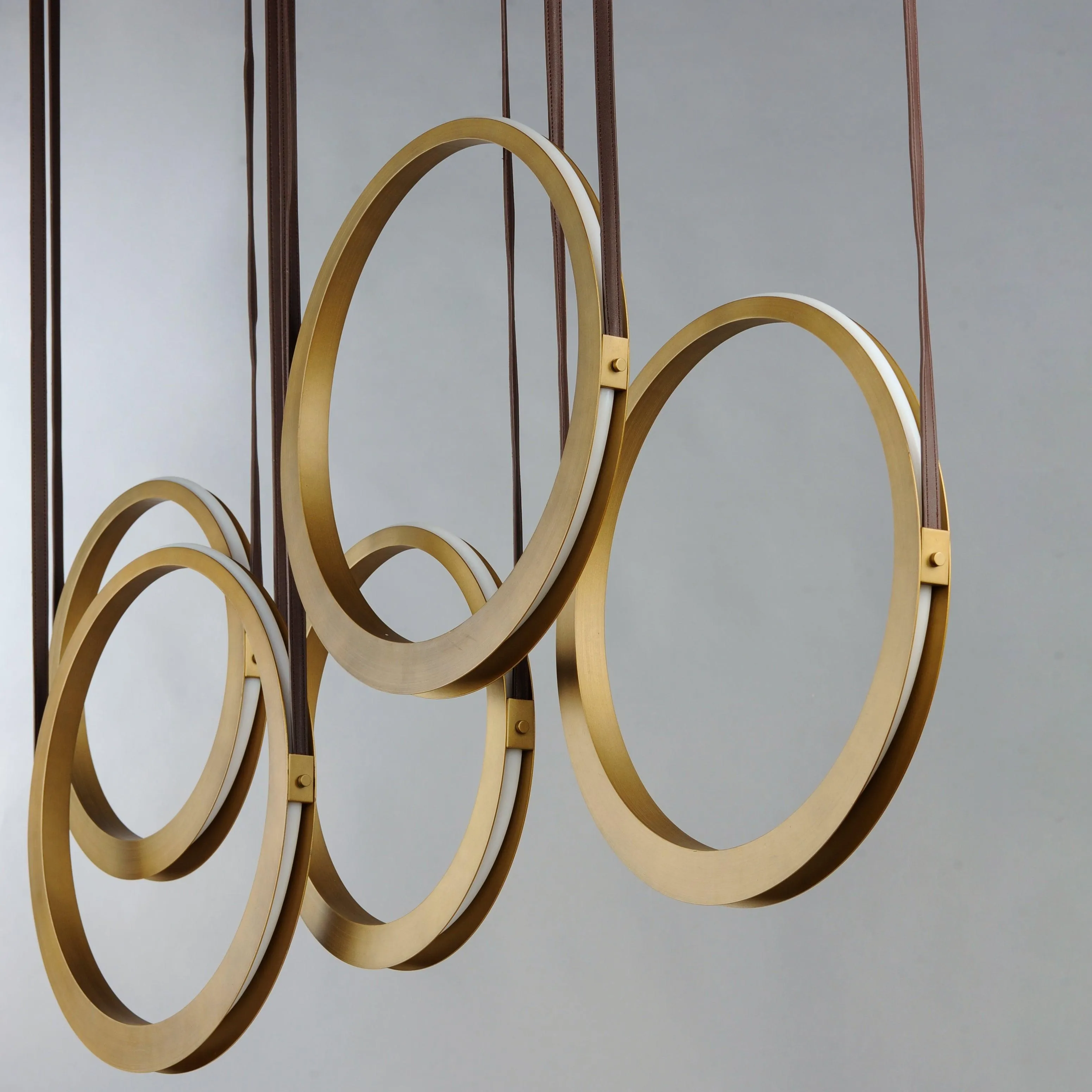 LED Antique Brass Leather Strap 5 Rings Pendant