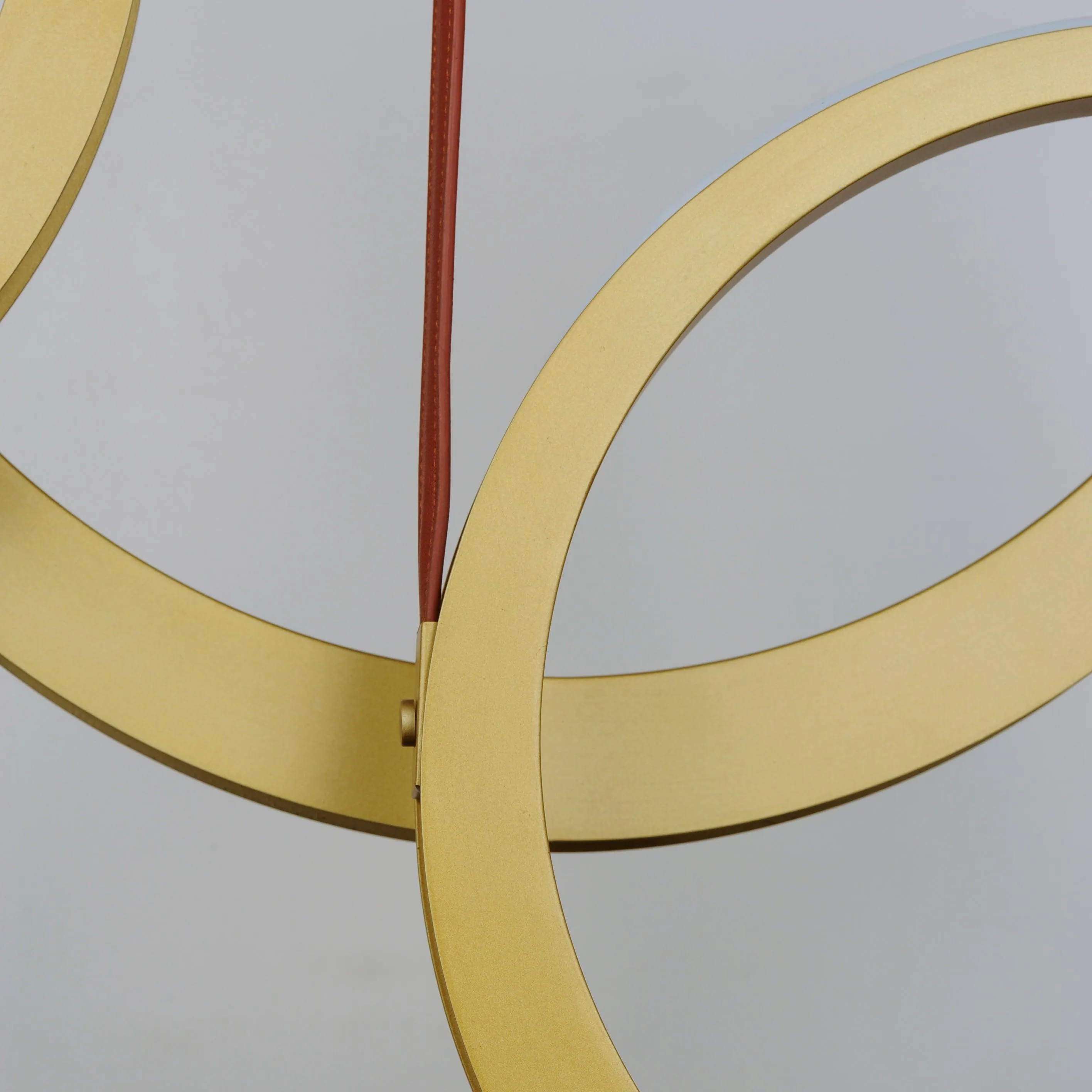 LED Antique Brass Leather Strap 5 Rings Pendant