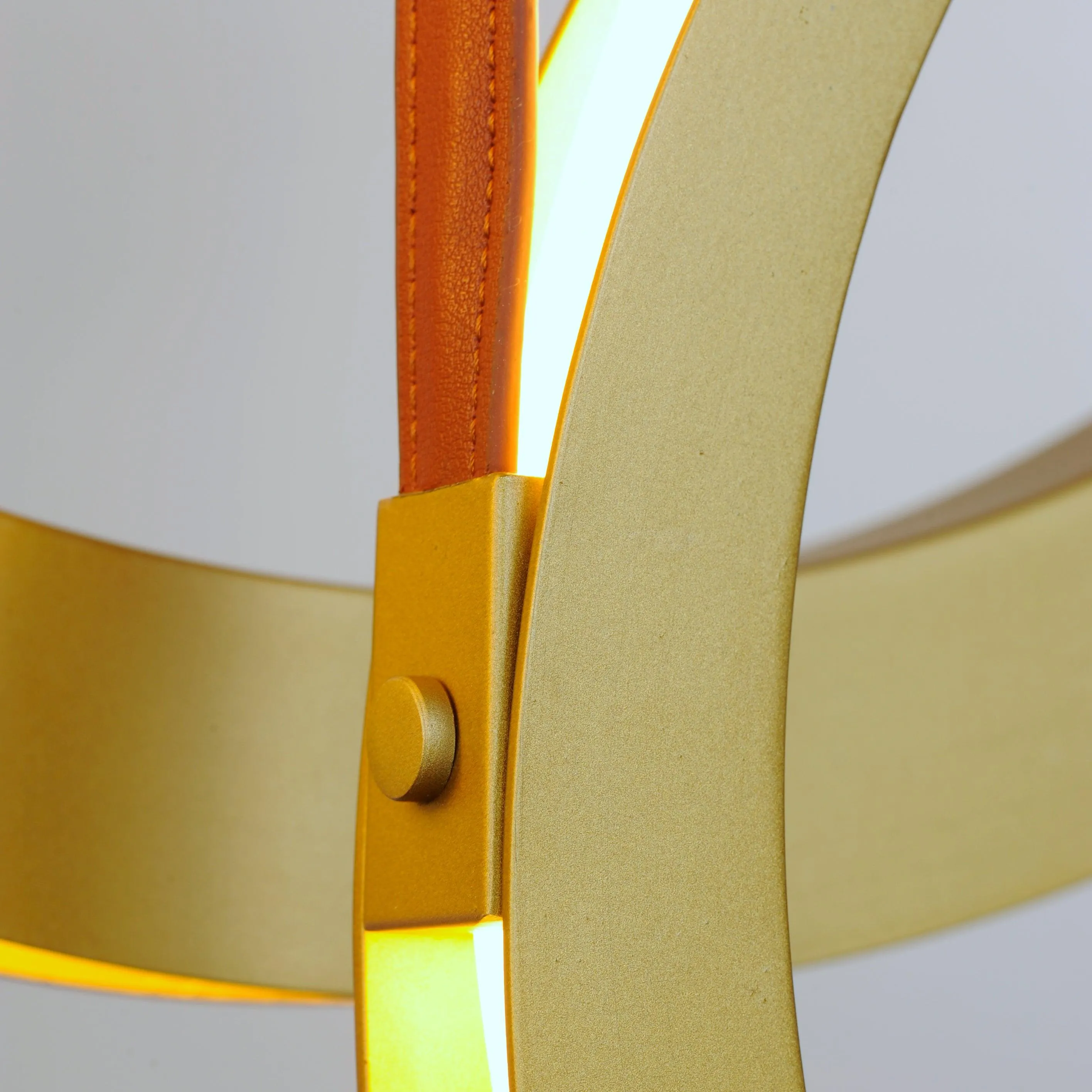 LED Antique Brass Leather Strap 5 Rings Pendant