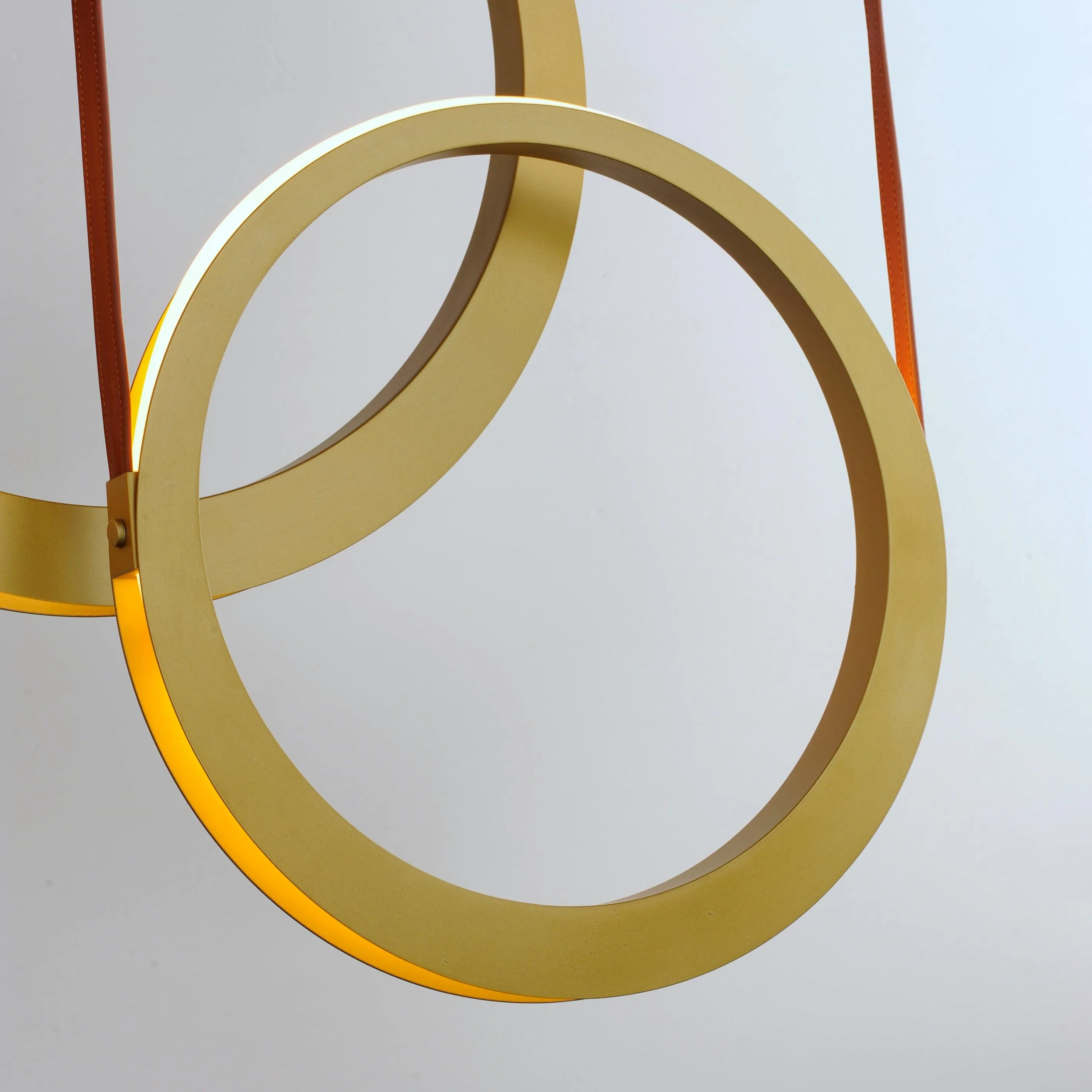 LED Antique Brass Leather Strap 5 Rings Pendant