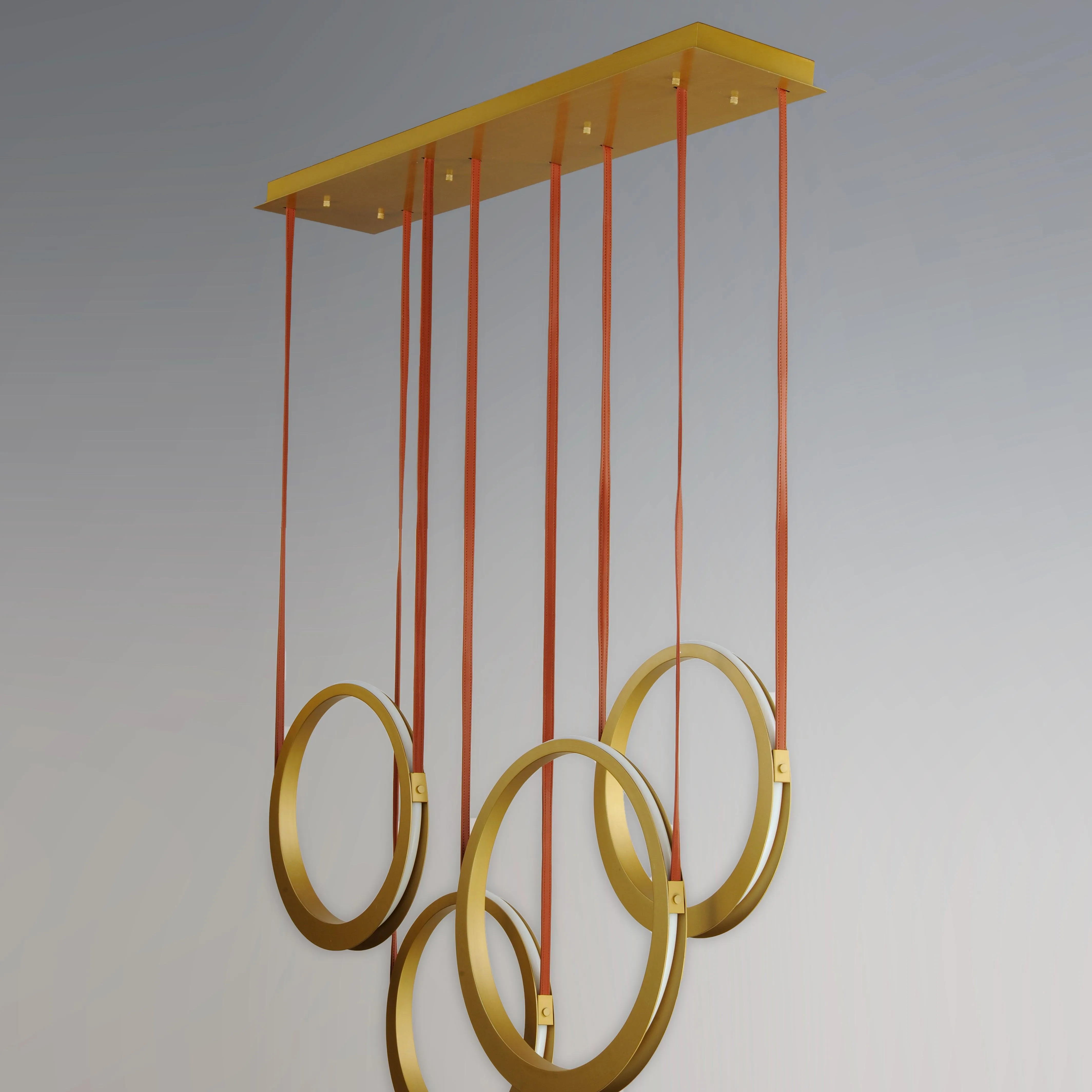 LED Antique Brass Leather Strap 5 Rings Pendant