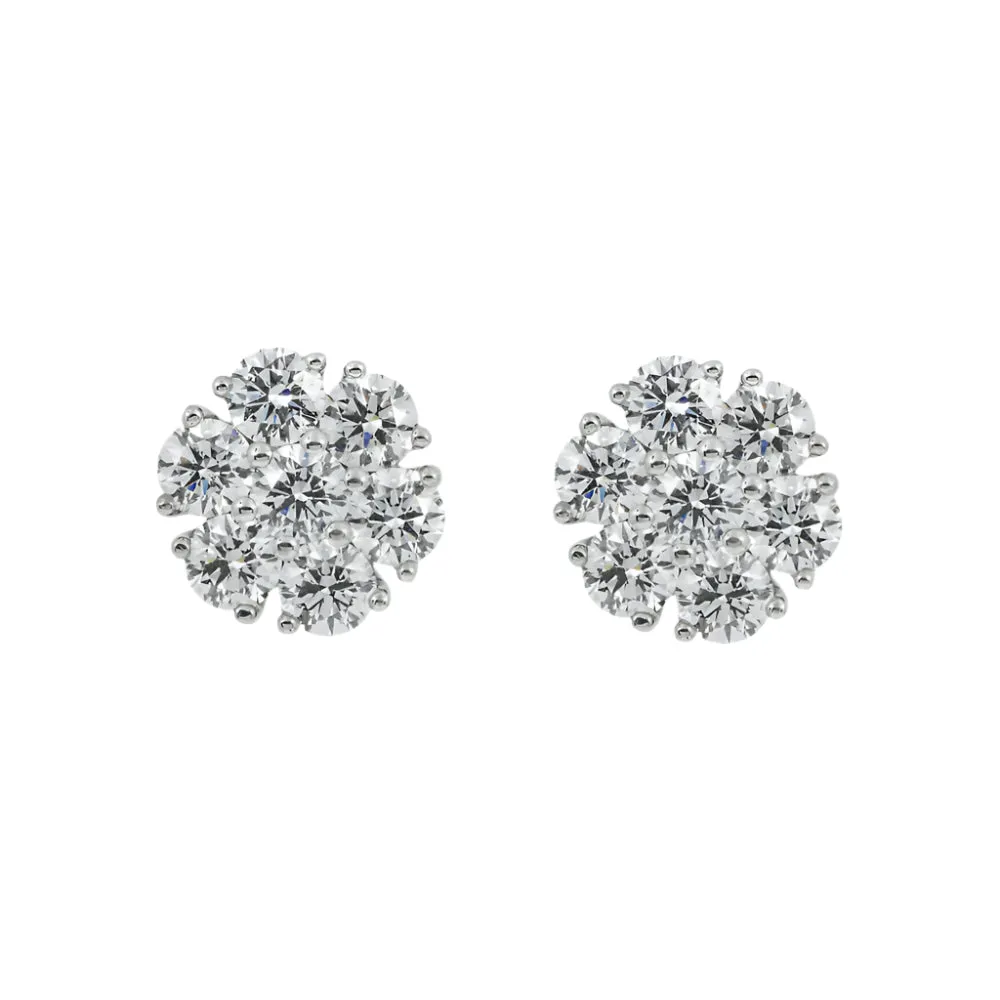 Lidie 4 Carats Lab Grown Round Cluster Diamond Stud Earrings in 14K White Gold