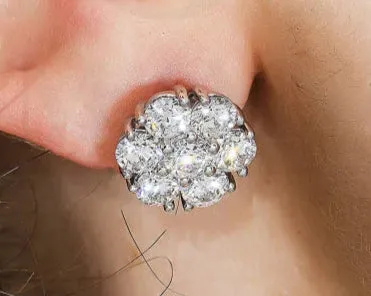 Lidie 4 Carats Lab Grown Round Cluster Diamond Stud Earrings in 14K White Gold