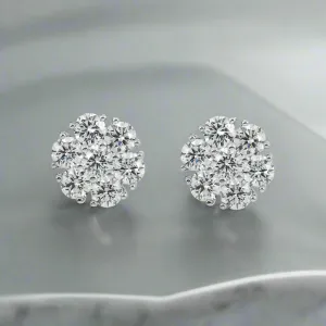 Lidie 4 Carats Lab Grown Round Cluster Diamond Stud Earrings in 14K White Gold