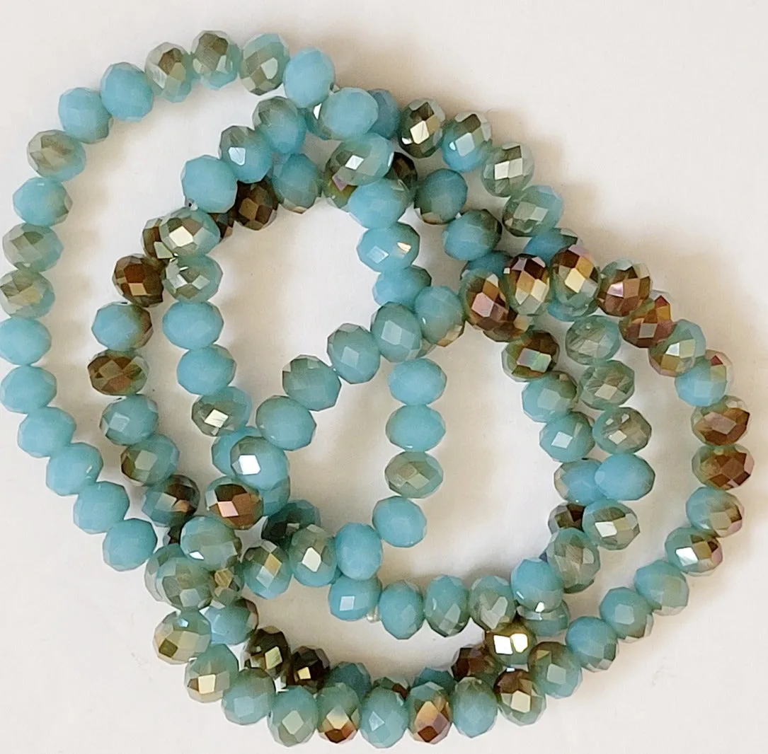 Light Blue Topaz Shiney Rondelle Beaded Stretch Bracelet