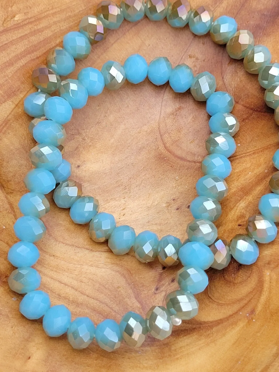 Light Blue Topaz Shiney Rondelle Beaded Stretch Bracelet