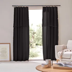 Linen Curtain panel with bourdon edge - Jet-Black