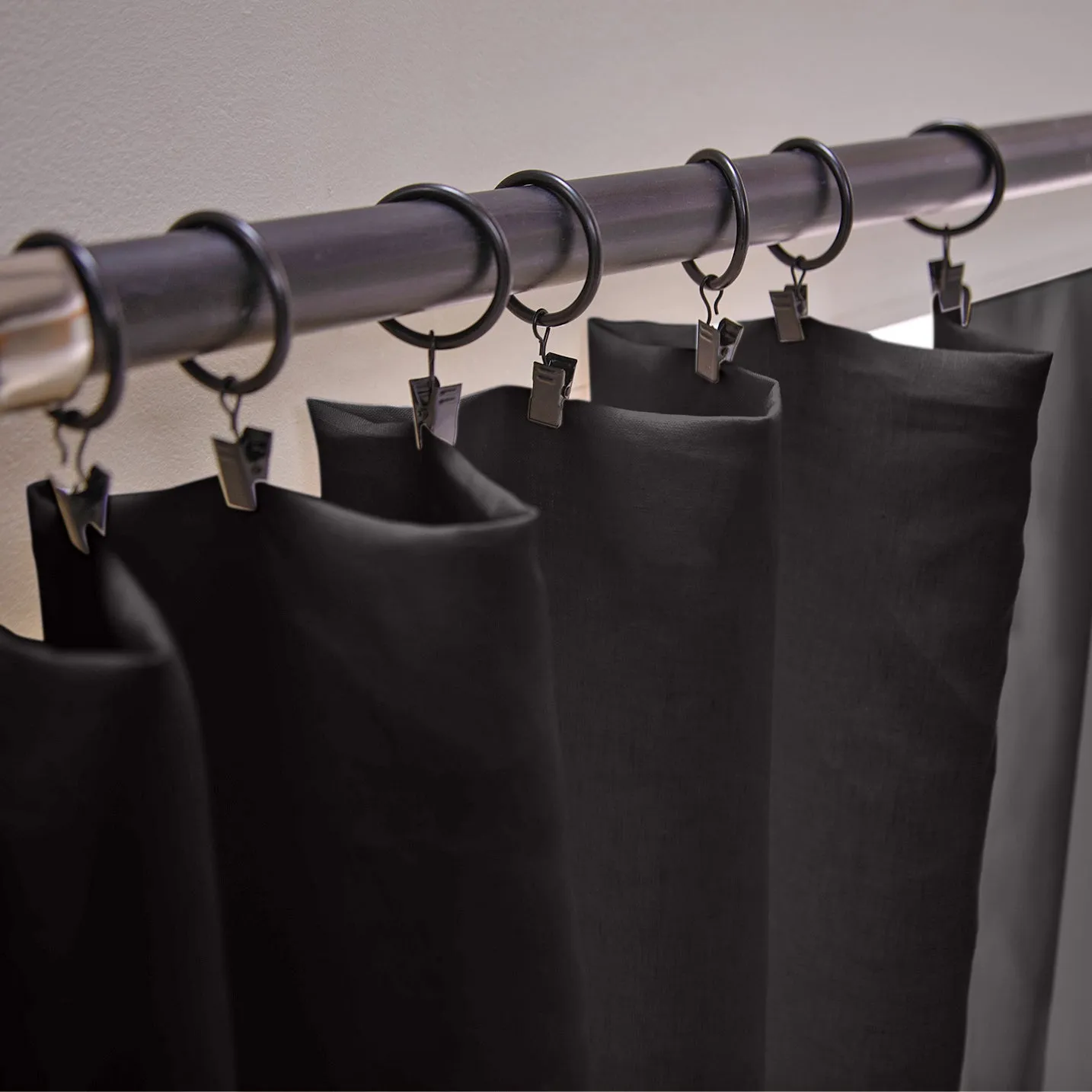 Linen Curtain panel with bourdon edge - Jet-Black