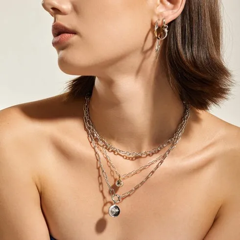 Link Charm Chain Connector Sterling Silver Necklace plated in Rhodium