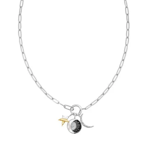 Link Charm Chain Connector Sterling Silver Necklace plated in Rhodium