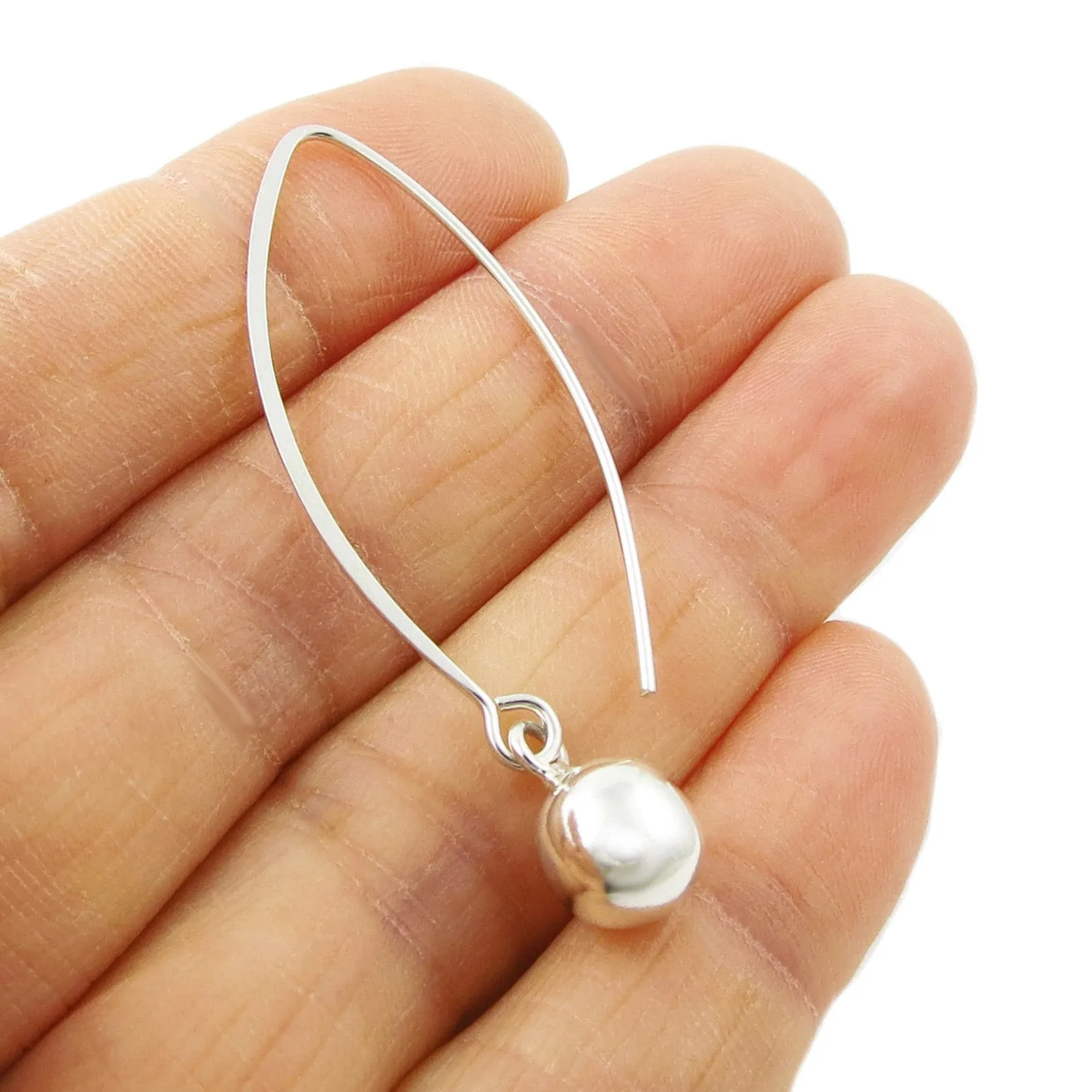 Long 925 Sterling Silver Ball Bead Dangle Earrings