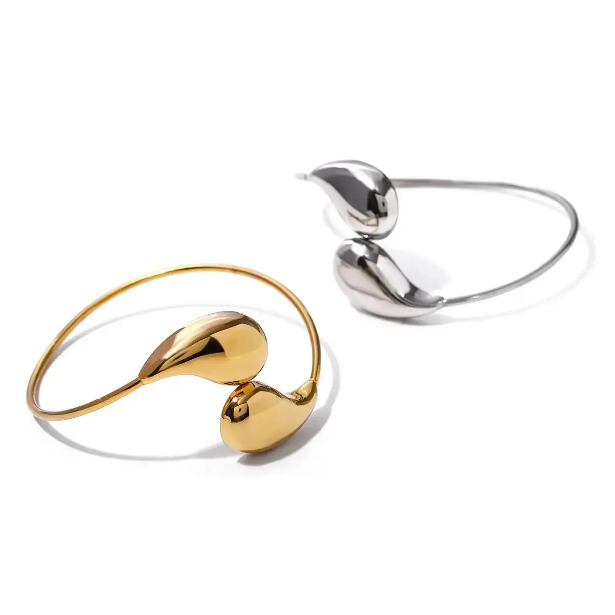 LOVCIA 18K Gold Plated Adjustable Stainless Steel Water Drop Cuff Bracelet - Waterproof & Hypoallergenic Bangle for Women