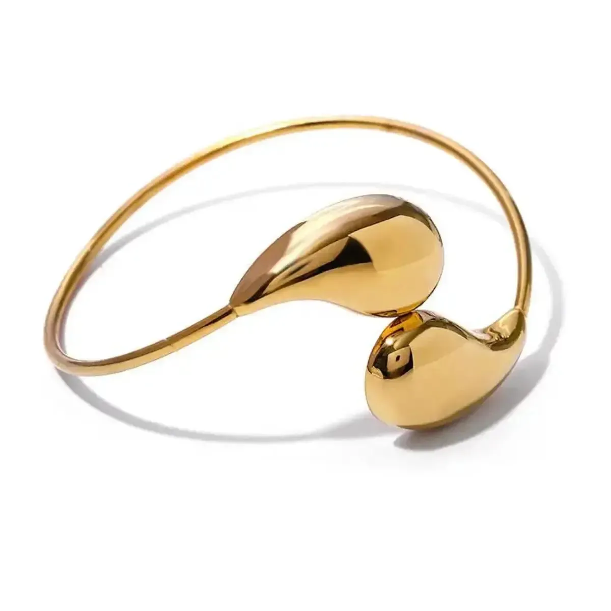 LOVCIA 18K Gold Plated Adjustable Stainless Steel Water Drop Cuff Bracelet - Waterproof & Hypoallergenic Bangle for Women