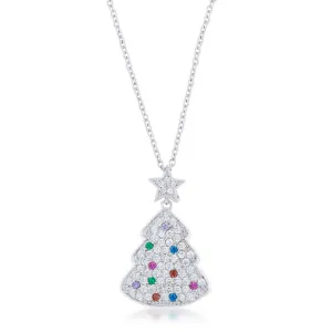 LOVCIA Festive Multicolor Gem Christmas Tree Pendant Necklace