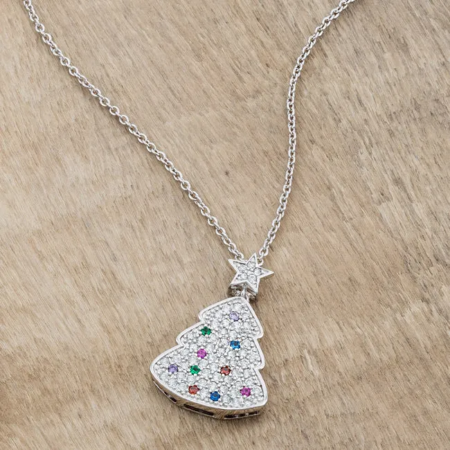 LOVCIA Festive Multicolor Gem Christmas Tree Pendant Necklace