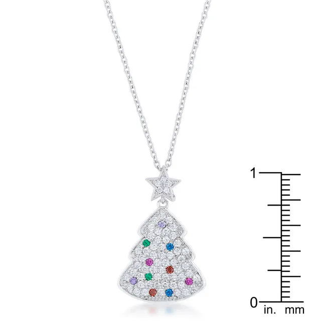 LOVCIA Festive Multicolor Gem Christmas Tree Pendant Necklace
