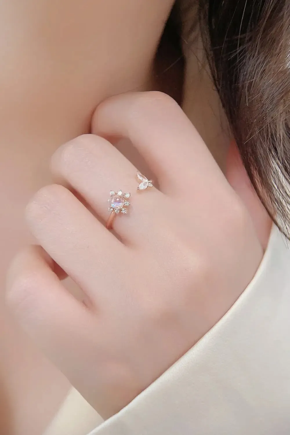 LOVCIA Moonstone 18K Rose Gold-Plated Open Ring