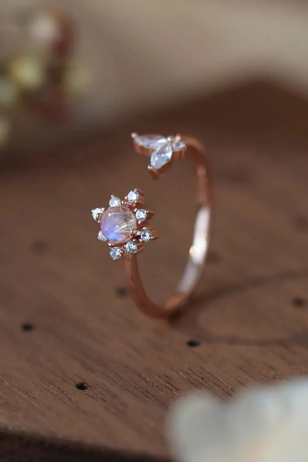 LOVCIA Moonstone 18K Rose Gold-Plated Open Ring