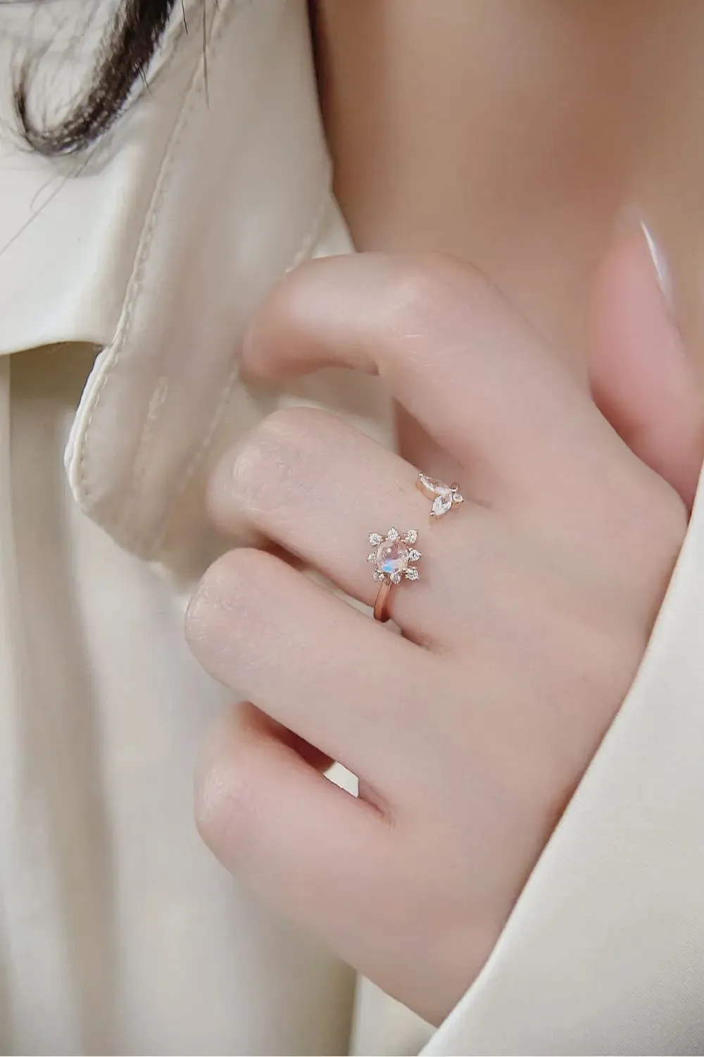 LOVCIA Moonstone 18K Rose Gold-Plated Open Ring