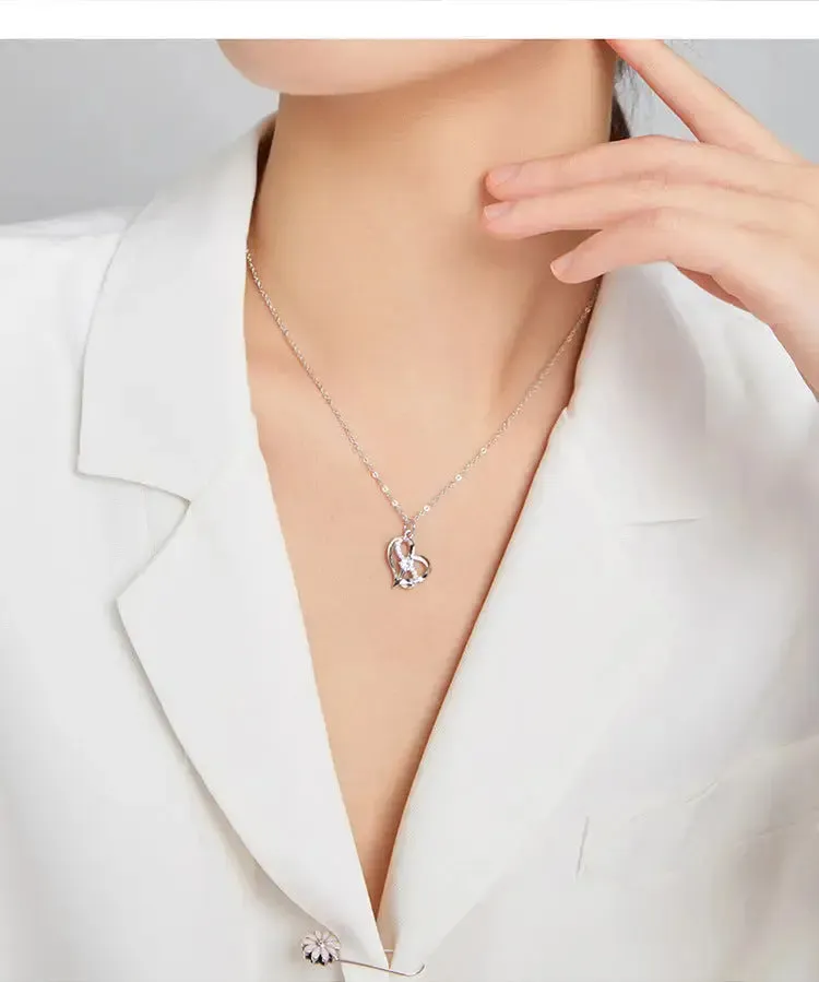 LOVCIA Sparkling Heartbeat Hollow Inlaid Zircon Sterling Silver Necklace for Women