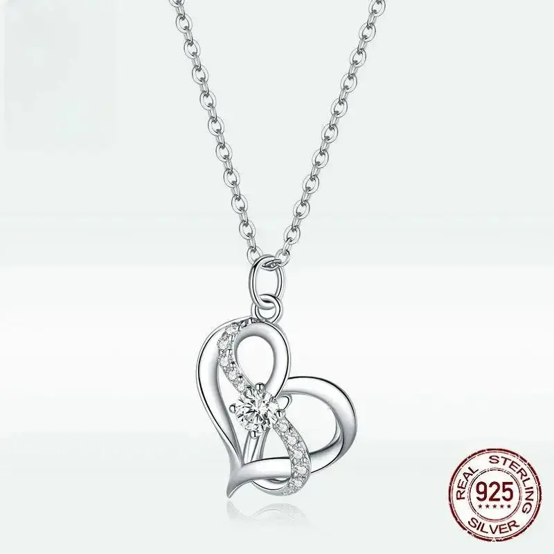 LOVCIA Sparkling Heartbeat Hollow Inlaid Zircon Sterling Silver Necklace for Women