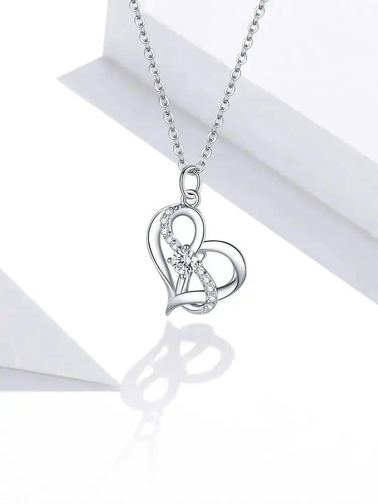 LOVCIA Sparkling Heartbeat Hollow Inlaid Zircon Sterling Silver Necklace for Women
