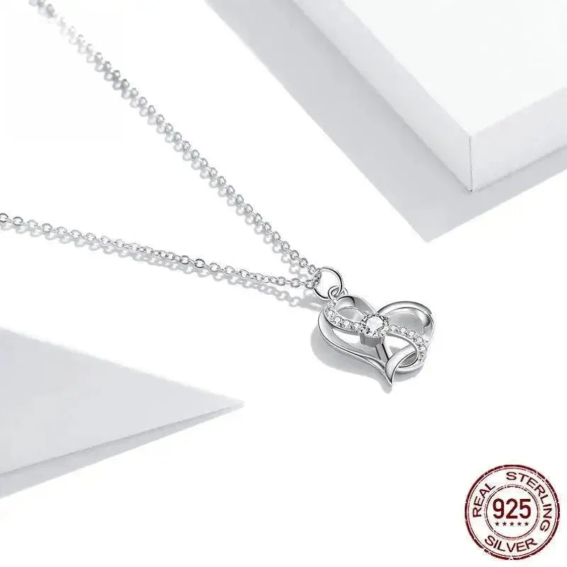 LOVCIA Sparkling Heartbeat Hollow Inlaid Zircon Sterling Silver Necklace for Women