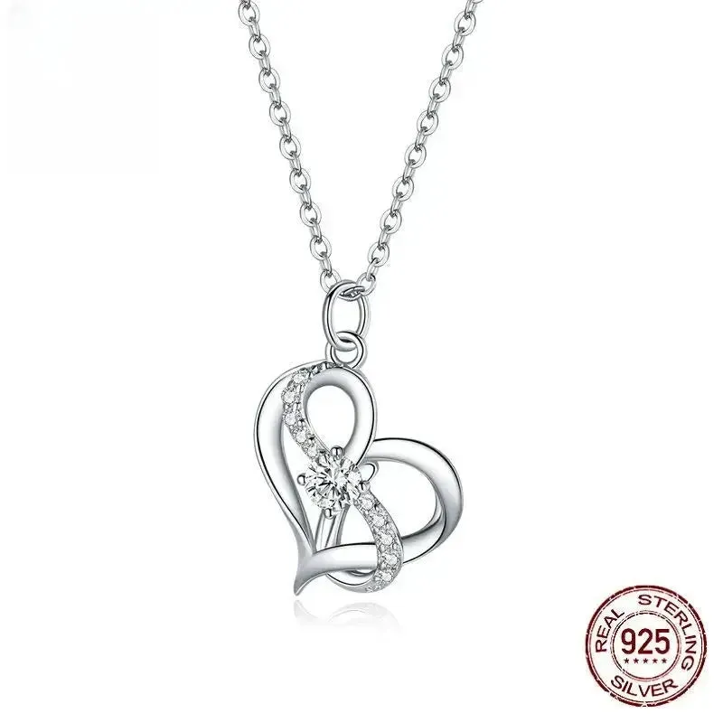 LOVCIA Sparkling Heartbeat Hollow Inlaid Zircon Sterling Silver Necklace for Women