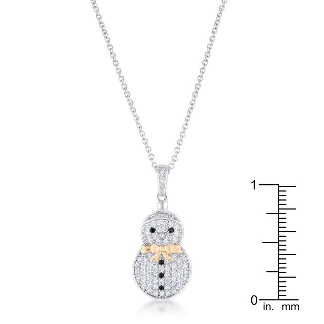 LOVCIA Two-Tone Holiday Snowman Pendant with .35 ct CZ Pave Accents