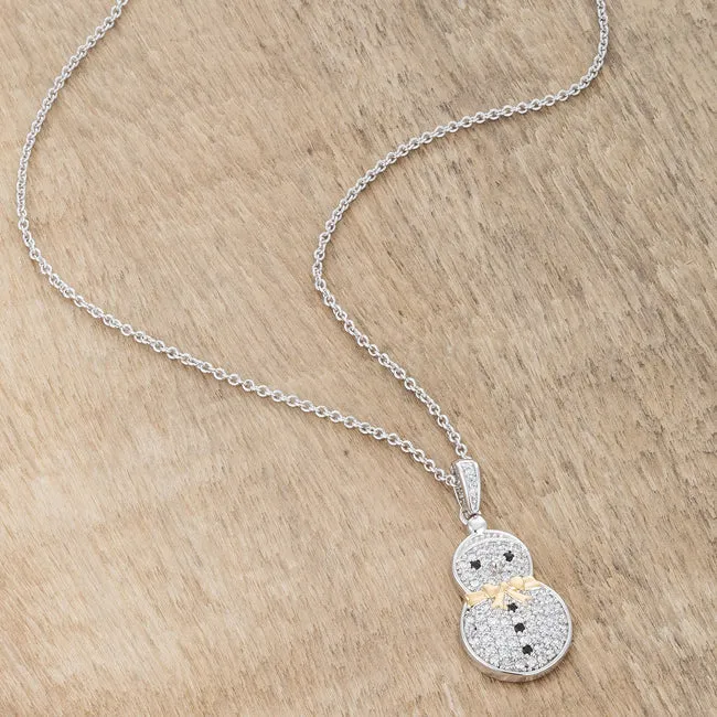 LOVCIA Two-Tone Holiday Snowman Pendant with .35 ct CZ Pave Accents