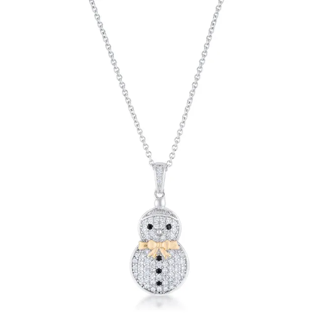 LOVCIA Two-Tone Holiday Snowman Pendant with .35 ct CZ Pave Accents